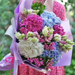 An airy bouquet with hydrangeas